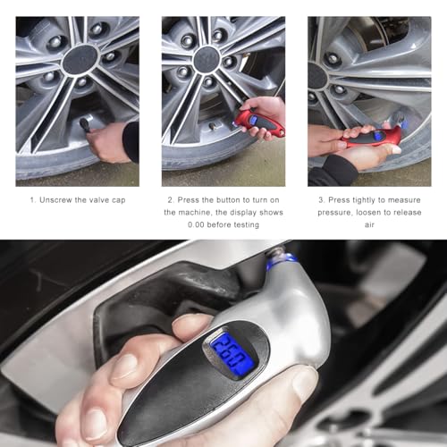 Digital Tire Pressure Gauge, 150PSI 4 Settings High Accuracy Tire Gauge with Backlit LCD and Non-Slip Grip, Easy to Read Air Pressure Gauge for Cars, Trucks and Bicycles (Black) - color: Black