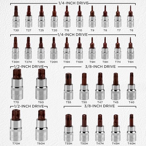 34-Piece Torx Bit Socket Set, Tamper Proof T6-T70, Solid Star Bits Set, Premium CR-V & S2 Alloy Steel Star Socket Sets, Torque Bit Sets with Storage Case - style: 34-Piece Torx Bit Socket