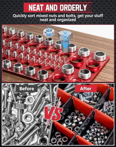 56 Thread Checker, VEXTHYX 30 Standard and 26 Metric nut and Bolt Thread Gauge, SAE & Metric Bolt Size Finder for Bolt Gauge Measuring, wall-mountable Bolt Thread identifier Tool with Inch & CM Ruler - size: 56 Thread Checker