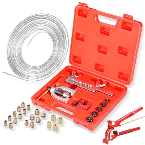 3/16" Complete Brake Line Kit, 25FT Stainless Steel Tubing, Flaring Tool, Bender & Fittings for Use in Hydraulic Brake Systems, Fuel Lines, and Transmission Systems