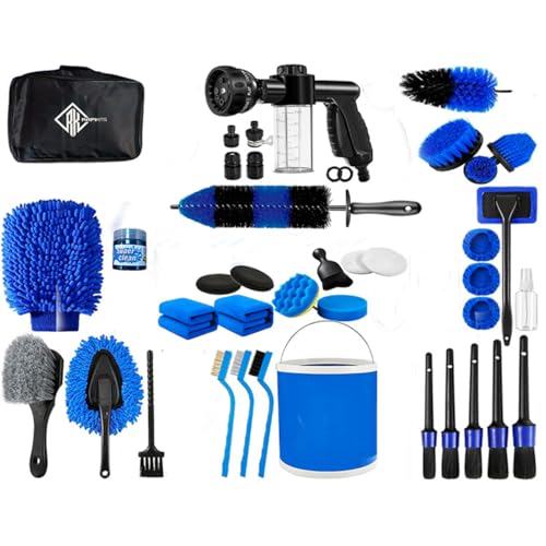 42Pcs Car Detailing Kit, Car Detailing Brush Set, Car Wash Cleaning Kit, Car Detailing Brushes, Professional Car Care Kit for Interior Exterior Wheels, Blue (42) - size: 42