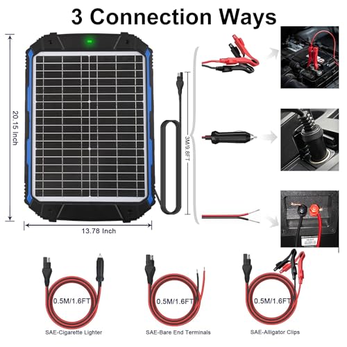 SUNER POWER 20W 12V Solar Battery Trickle Charger & Maintainer PRO, Built-in Intelligent MPPT Controller, Waterproof 12 Volt 20 Watt Solar Panel Charging Kits for Car Marine RV Trailer Boat Automotive