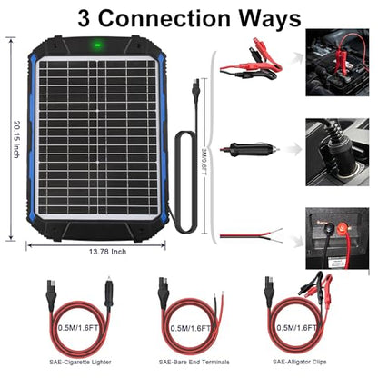 SUNER POWER 20W 12V Solar Battery Trickle Charger & Maintainer PRO, Built-in Intelligent MPPT Controller, Waterproof 12 Volt 20 Watt Solar Panel Charging Kits for Car Marine RV Trailer Boat Automotive