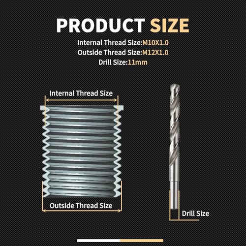 M10X1.0X12.7MM Thread Repair Kit with Insert HSS Drill, Tap, Counterbore, Installation Driver, Metric, 10PCS Stainless Steel Insert M10X1.0X12.7MM - size: M10X1.0X12.7MM Thread Repair Kit