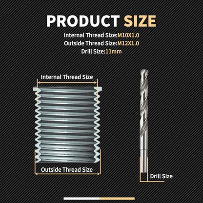 M10X1.0X12.7MM Thread Repair Kit with Insert HSS Drill, Tap, Counterbore, Installation Driver, Metric, 10PCS Stainless Steel Insert M10X1.0X12.7MM - size: M10X1.0X12.7MM Thread Repair Kit