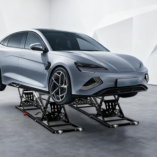 Heavy-Duty Portable Car Lift 7000 LBS Capacity, 28 Inch Max Lift Height with Mechanical Safety Locks, Adjustable Quick Jack Design, Folding & Wheels for Easy Storage