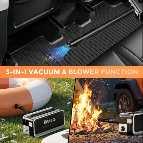 Jump Starter with Air Compressor Portable Car Battery Jump Box 4000A | 12V Lithium Car Battery Booster with Vacuuming & Blowing Cleaning, Up to 9.0L Gas and 8.0L Diesel Engines, Car Accessories