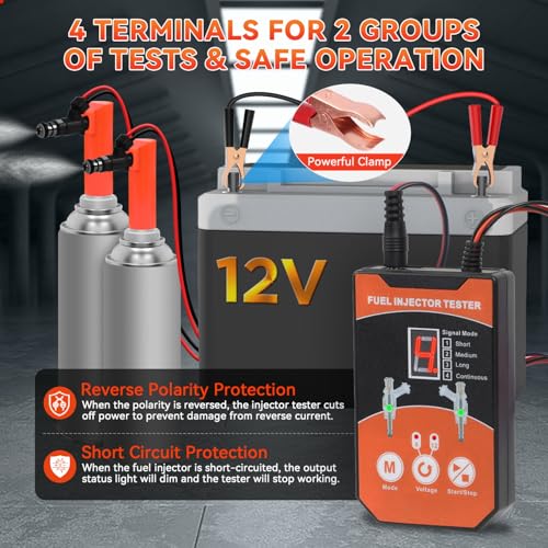 Universal Fuel Injector Tester Cleaner Tool Kit Automobile Fuel Injector Cleaner Kit, 8 Pulse Modes, 6 Size Cleaning Adapters, 12V/5V Output Power DIY Fuel Injector Tester Cleaner