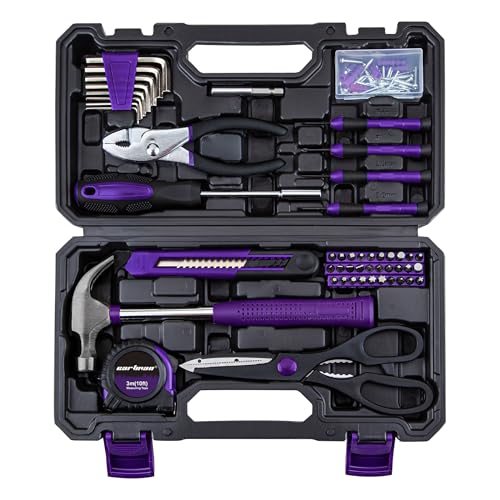 CARTMAN Complete Household Tool Set, Purple Hand Kit With Storage Case | Versatile tool assortment for home repairs, DIY projects, furniture setup, crafting, and daily household fixes in toolbox. - color: Purple&Black