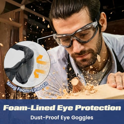 Flaya Foam Lined Safety Glasses Anti-Fog Z87.1 Mowing Goggles with Strap | Adjustable Elastic Strap, UV400 Protection, Fits Men & Women, Dust & Debris Protection, Lawn Care & Gun Range - color: Black