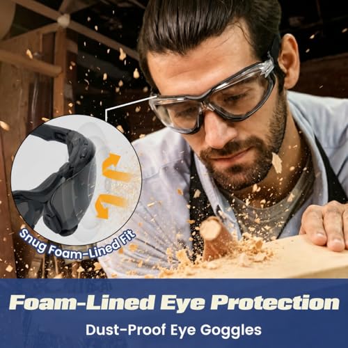 Flaya Foam Lined Safety Glasses Anti-Fog Z87.1 Mowing Goggles with Strap | Adjustable Elastic Strap, UV400 Protection, Fits Men & Women, Dust & Debris Protection, Lawn Care & Gun Range - color: Clear