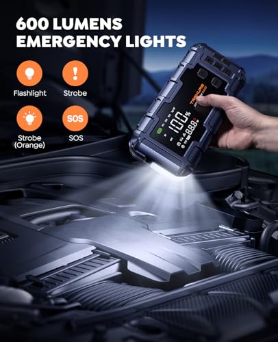 TREKURE 10-in-1 Car Battery Jump Starter Box with Jump Cables & Gloves for All Gas & 12L Diesel, 8000A Portable Battery Charger with Air Compressor, 160PSI, PD45W Charging