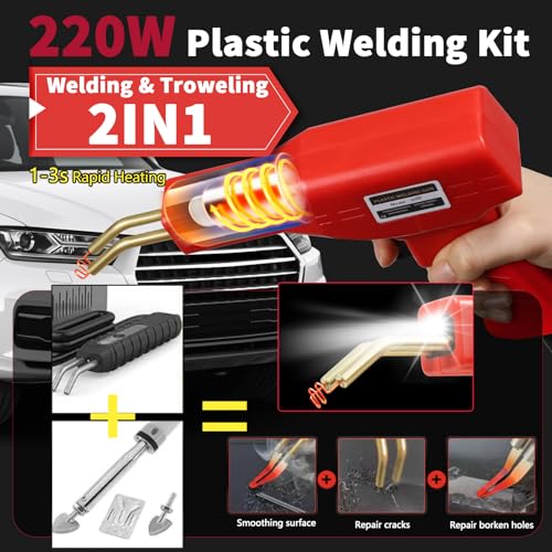220w Plastic Welder,Upgraded 2 in 1 Plastic Welding Kit,Plastic Repair Kit 1000pcs Hot Staples & 92pcs Plastic Welding Rods for Car Bumper Plastic Crack Repair (Red) - style: Hot Staples-red