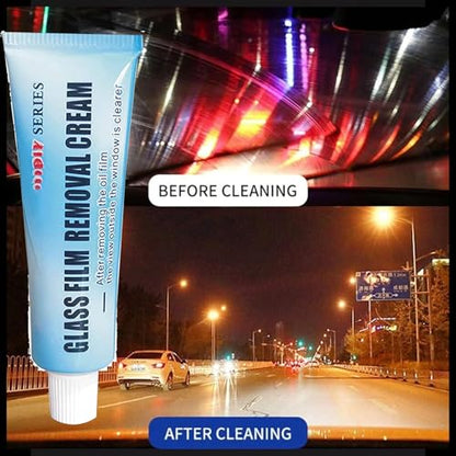 Car Glass Oil Film Cleaner, Glass Film Removal Cream, Car Windshield Oil Film Cleaner, Glass Stripper Water Spot Remover with Sponge and Towel (5 Set) - color: 5 Set
