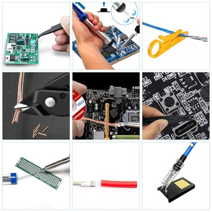 Soldering Iron Kit, 21-in-1 with Adjustable Temperature, 5 Soldering Tips, 60W Soldering Iron, Solder Wire, Desoldering Pump, Stand - A Welding for Electronic Hobbyist DIY with 110V US Plug - color: Light Blue