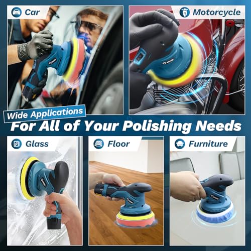 Saker Mini Cordless Buffer Polisher - 6 Inch Portable Polishing Machine Kit for Car Detailing, with 1PC 12V 2000mAh Rechargeable Battery, extra 10 PCS Attachments - style: BUFFER POLISHER FOR CAR DETAILING+ 1 BATTERY