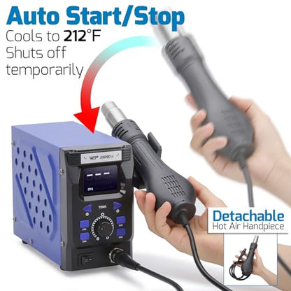 WEP 2009D-II Hot Air Soldering Station, Hot Air Rework Station with Detachable Soldering Heat Gun, 4 Preset Channels, Digital LED Display, Adjustable Temperature 212-896°F, PID Temp Stabilization
