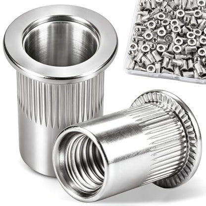 180Pcs 8-32 UNC Rivnut, 304 Stainless Steel Rivet Nut Kit, Flat Head Knurled Body Threaded Insert Nutsert Set for Metal Sheet, Automotive, DIY - size: SS 8-32 180pcs