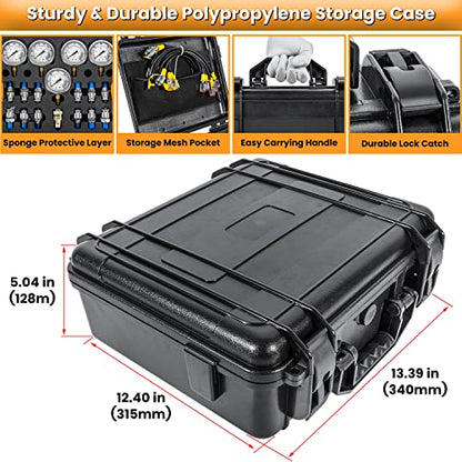 Hydraulic Pressure Test Kit with 5 Gauges 13 Test Couplings 14 Tee Connectors 5 Test Hoses for Excavator Construction Machinery 10/100/250/400/600bar 150/1500/4000/6000/9000PSI - style: 5 Gauges 27 Test Couplings
