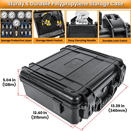 Hydraulic Pressure Test Kit with 5 Gauges 13 Test Couplings 14 Tee Connectors 5 Test Hoses for Excavator Construction Machinery 10/100/250/400/600bar 150/1500/4000/6000/9000PSI - style: 5 Gauges 27 Test Couplings
