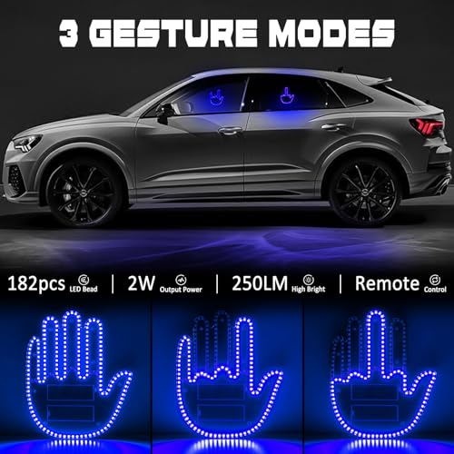DIBMS Hand Gesture Light with Remote, Red LED Finger Funny Window Sign Light Accessories for Car Truck (Blue) - color: Blue