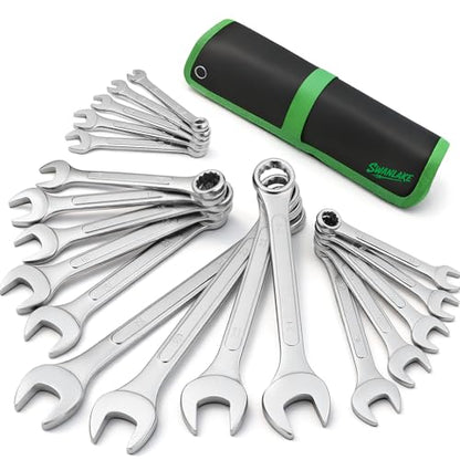 19-Piece Metric Combination Wrench Set, 6-24mm Standard Spanner Wrench Set, Mechanic Tool Sets with Rolling Pouch, Open End Wrenches for Household, Garage, Workshop, Auto Repairs - style: 19pcs Metric Combination