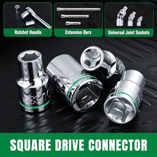 SK 1/2" Drive Socket Set, Metric Sockets, 11-Piece 10-20mm | SuperKrome Finish, Premium CR-V Steel, with Aluminum Socket Organizer - size: Shallow, style: Metric