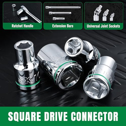 SK 1/2" Drive Socket Set, Metric Sockets, 11-Piece 10-20mm | SuperKrome Finish, Premium CR-V Steel, with Aluminum Socket Organizer - size: Shallow, style: Metric