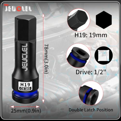 19mm Hex Impact Bit Socket, H19 1/2" Drive Allen Socket, Cr-Mo | 3-Inch, Lengthen Hex Screwdriver Adapter for Electric Ratchet Wrenches Fastening Screws, Socket Wrench, Head Drill - size: 1PC | H19 19MM