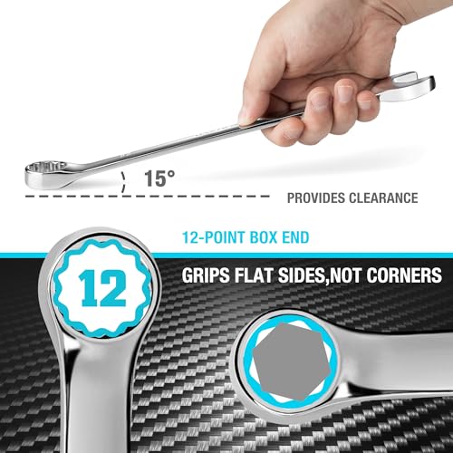 DURATECH 15/16" Combination Wrench, SAE | CR-V Constructed, Mirror Polish, 12-Point, 15-Degree Offset - size: 15/16"