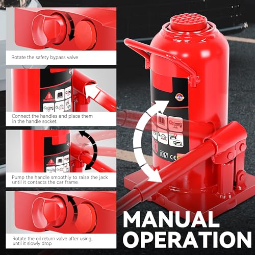 Auto Dynasty 20 Ton Hydraulic Bottle Jack, Automotive Welded Bottle Jack for Car, Pickup Truck, RV, Auto Repair, 10" to 18" Lifting Range (Red) - color: Red, size: 20 Ton