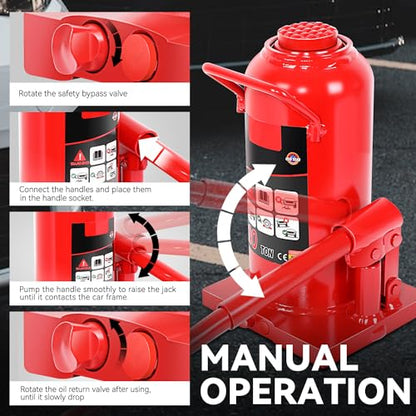 Auto Dynasty 20 Ton Hydraulic Bottle Jack, Automotive Welded Bottle Jack for Car, Pickup Truck, RV, Auto Repair, 10" to 18" Lifting Range (Red) - color: Red, size: 20 Ton