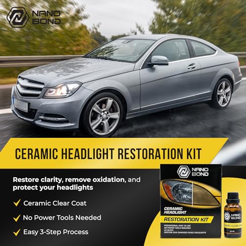 Nano Bond Ceramic Headlight Restoration Kit - No Power Tools Needed, Self-Leveling Headlight Clear Coat, 3 Easy Steps, Removes Oxidation from Foggy Plastic Lenses, 30ml Bottle