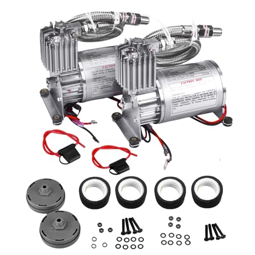 Universal 150 PSI Horns Heavy Duty Dual Onboard Air Compressor, Replacement for Truck/Car Train Horn/Suspension/Ride/Bag kit/System and All 12v Vehicles Like Semi/Pickup Trucks, Silver 1/4 NPT - color: Silver Dual