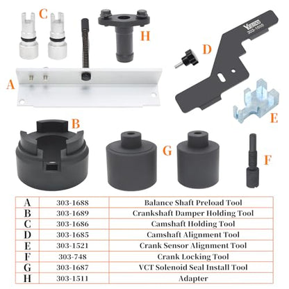 Camshaft Alignment Holding Timing Kit Fit for Ford 2.0 2.3, 303-1685 | Balance Shaft Preload Tool Crankshaft Damper Holder VCT Solenoid Seal Installer 303-1511 303-1686 303-1687 303-1688 303-1689 - size: 11pcs