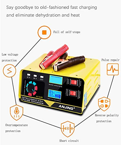 12V 24V Car Battery Charger, 15A Lead-Acid Lithium Battery Charger, Smart Trickle Charger Maintainer, Deep Cycle Battery Repair Charger Automotive Desulfator for Car Motorcycle Truck Boat Lawn Mower - color: 2) - 12V/24V 15Amp (Yellow)