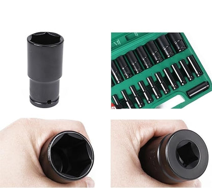 20 PCS 1/2" Drive Metric Deep-impact Socket Set, 8mm-32mm, Extended Hex Socket Set For Electric Wrenches, Pneumatic Hex Sockets, Suitable For Electric Wrench Sockets, Automotive Repair And Nut Tools