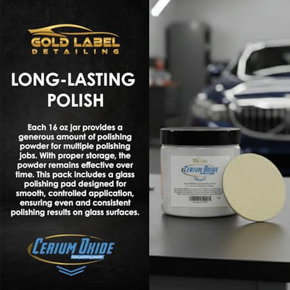 Optical Grade Cerium Oxide 1lb Glass Repair Powder | Glass Window and Windshield Repair | Optical Grade, for use with Camera, Scope, Binocular Lens | Remove Scratches and Scuffs (1lb with 3" Pad) - style: 1lb with 3" Pad