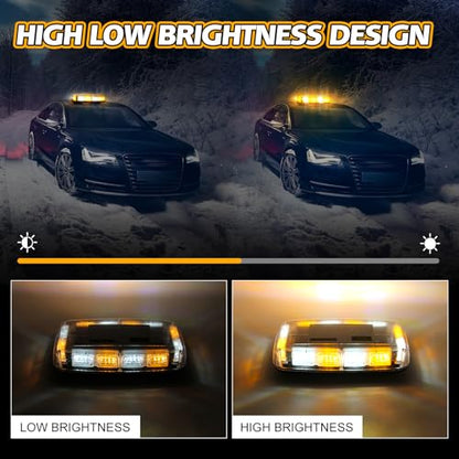 Beacon Strobe Light Wireless Rechargeable, 17 Flashing Mode, High Low Brightness, 48pcs Led, Roof Top Hazard Flash Warning Lights for Vehicles Trucks Snow Plows Postal Mail ATV UTV (White Amebr)