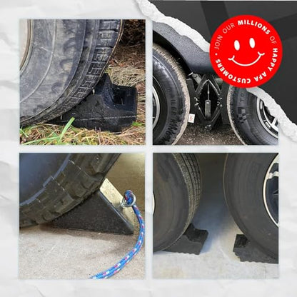 Wheel Chocks for Cars, RVs, Trucks, Trailers, and Vehicles G.V.W. up to 12T, 4 Pack - Anti Slip Bottom Tire Chock for All Weather Use - RV, Travel Trailer, Pop Up Camper Accessory - color: 4 Pack Large w/Handle