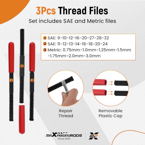 maXpeedingrods 61Pcs Thread Restorer Kit, Rethread Repair Tool, UNC UNF & Metric Thread Chaser Set with Thread Pitch Gauge