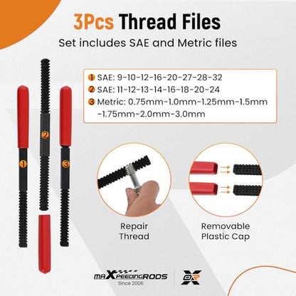 maXpeedingrods 61Pcs Thread Restorer Kit, Rethread Repair Tool, UNC UNF & Metric Thread Chaser Set with Thread Pitch Gauge