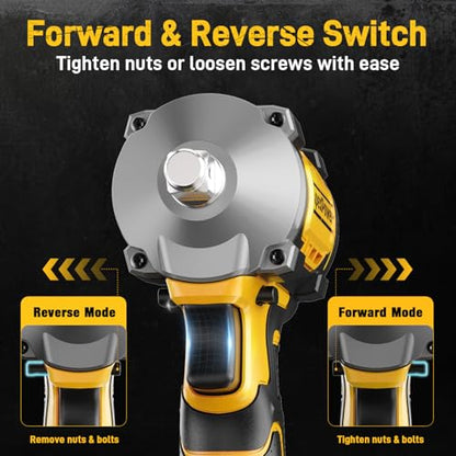 Cordless Impact Wrench, for DEWALT 20V Max Battery, 1/2 Inch Brushless Electric Impact Gun w/ 600FT-LBS (814N.m), 3000RPM High Torque Impact Driver, 7 Sockets Electric Impact Wrench for Car Home