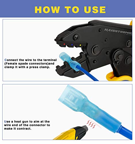 haisstronica 200PCS Heat Shrink Female Spade Connectors, 22-10 AWG Tinned Copper Crimp Terminals, Quick Disconnect Wire Connectors for Automotive Marine - size: AWG 22-10, style: Female 200PCS