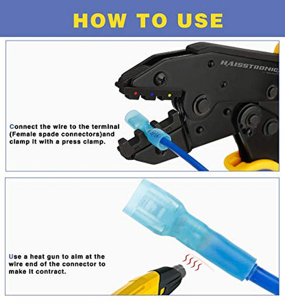 haisstronica 200PCS Heat Shrink Female Spade Connectors, 22-10 AWG Tinned Copper Crimp Terminals, Quick Disconnect Wire Connectors for Automotive Marine - size: AWG 22-10, style: Female 200PCS