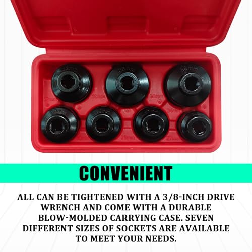 Oil Filter Socket Set Oil Filter Wrench Removal Tool Kit Includes 24mm 27mm 29mm 30mm 32mm 36mm 38mm, Fuel Filters Cap Remover Installer Socket Tool for Car Oils Change Accessories （7PCS）