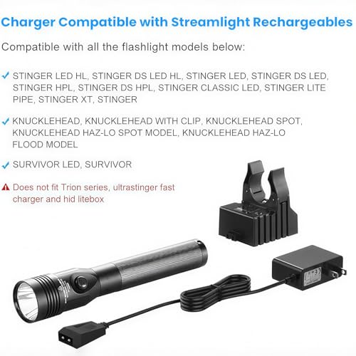 Flashlight Base Charger Power Cord Compatible with Streamlight Stinger HP DS HPL Classic XT Series, Strion LED HL, Survivor, Litebox, Kuncklehead (Without Include Base)
