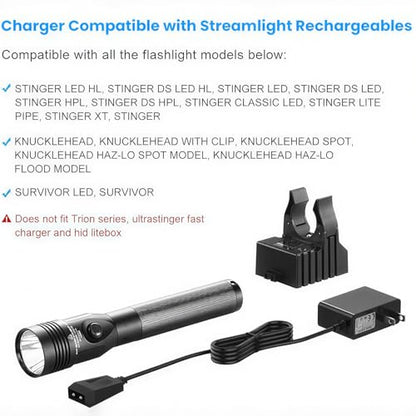 Flashlight Base Charger Power Cord Compatible with Streamlight Stinger HP DS HPL Classic XT Series, Strion LED HL, Survivor, Litebox, Kuncklehead (Without Include Base)