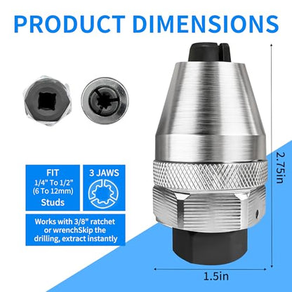 Damaged Bolt Extractor and Stud Remover Tool | Manual Grip Mechanism for 1/4" to 1/2" Broken, Stripped, Rounded or Rusted Bolts