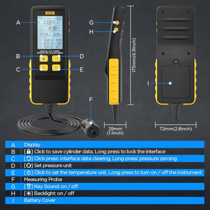 AUTOOL Digital Compression Tester Automotive Compression Gauge 0-426PSI 0~29bar for Petrol Engine Cylinder Compression Test Kit with Adapters & Hoses, 6 Data Saving, Backlit Screen